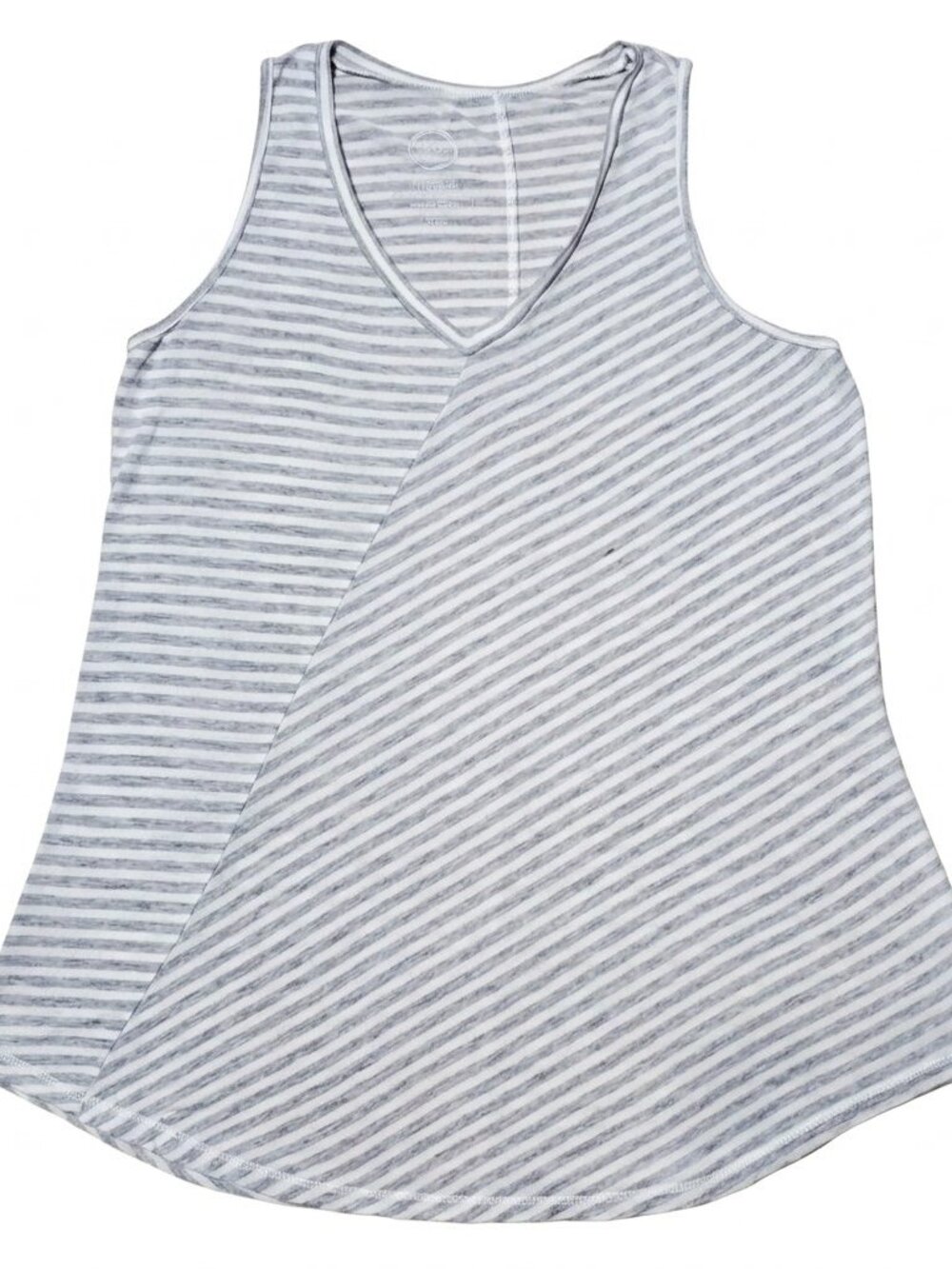 Maurices 24/7 Striped V Neck Tank Top Gray White S Asymmetrical Diagonal Knit